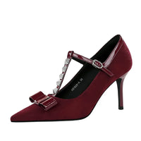 Banquet Bow Rivet T-button Pointed Head High Heel Women's Single Shoes