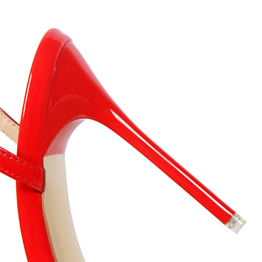 Women 10.5cm High Heels Sandals Lady Metallic Gray Patent Leather Stripper Ankle Strap Sandals Wedding Fetish Nightclub Shoes