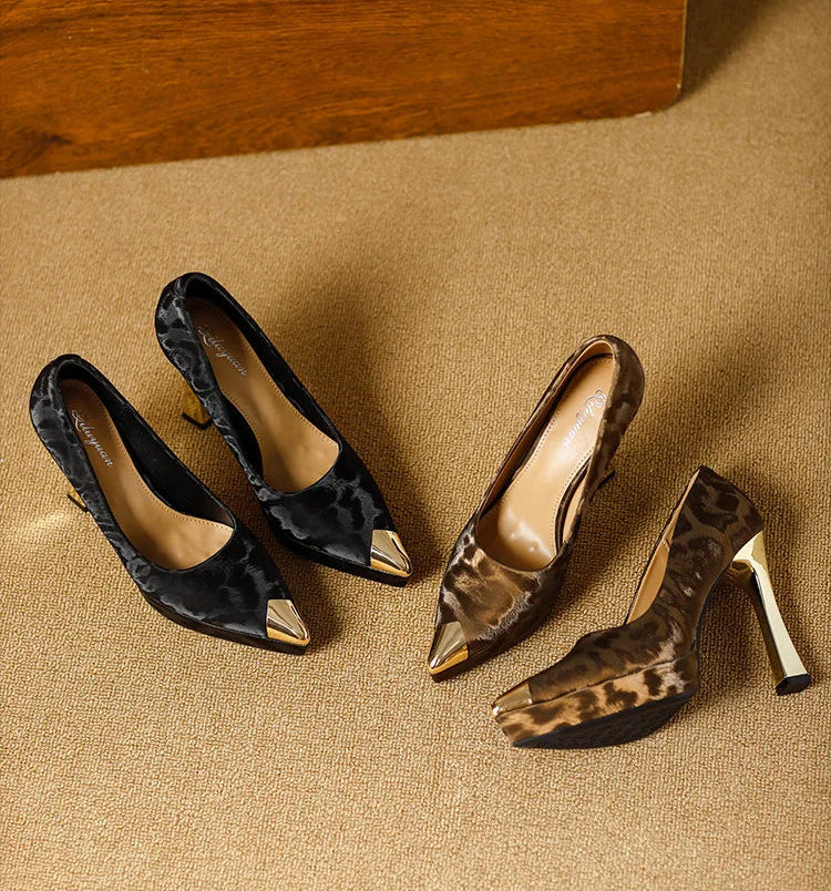 Fashion Women's Shoes Thin Block Heels 11cm Pointed Toe Shallow Mouth Ladies Pumps Party Shoes
