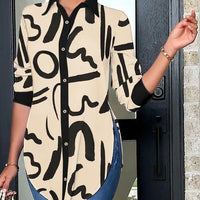 Fashion Print Button Shirts Top For Women 2022 Autumn Long Sleeves Casual Office Elegant Lady Slim Shirt Clothes Irregular Tops Natalia Home Fashion   Apricot-XL Natalia Home Fashion