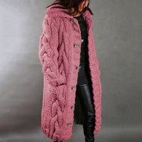 Oversized Women Loose Knitted Sweaters Thick Long Sleeve Pocket Button Knitted Long Cardigan Coats