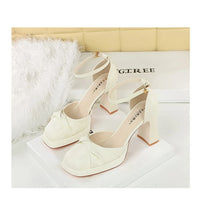 One-Strip Ultra-High Heel Sandals Platform Thick Heel Bow Women Shoes Square Toe Shallow Mouth Hollow Shoes