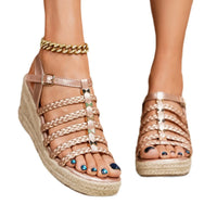 Bohemian Summer Vintage Thick Heel Woven Open Toe Roman Sandals Women's Shoes Ultra-Fibrous Quilted Roman Stilettos