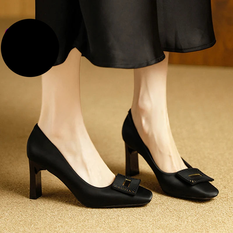 Square Toe Comfort Soft Office Shoes Daily Outdoors Women Shoes 7CM Thick High Heels Shallow Mouth Fashion Party Shoes