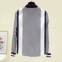 Office Lady Turn-down Collar Straight Loose Button Dress Shirts Blue Striped Long Sleeve Blouses Spring Thin Women's Clothing