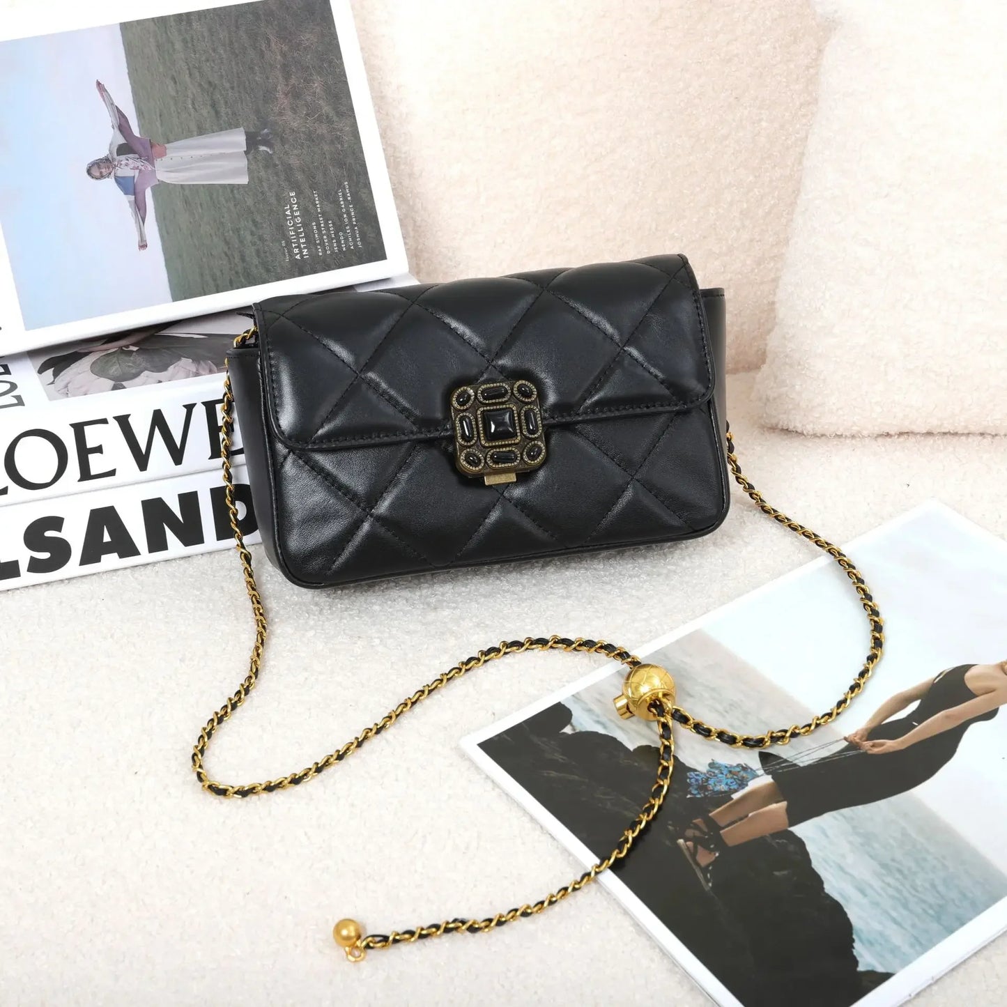 Fashionable New Women's Shoulder Bag Large Capacity Chain Crossbody Bag Vintage Style Genuine Leather Women's Bag