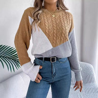 Women's Sweater Tops Sweaters Women Female Woman Clothing Casual Color-Blocked Long-Sleeved Pullover Sweater