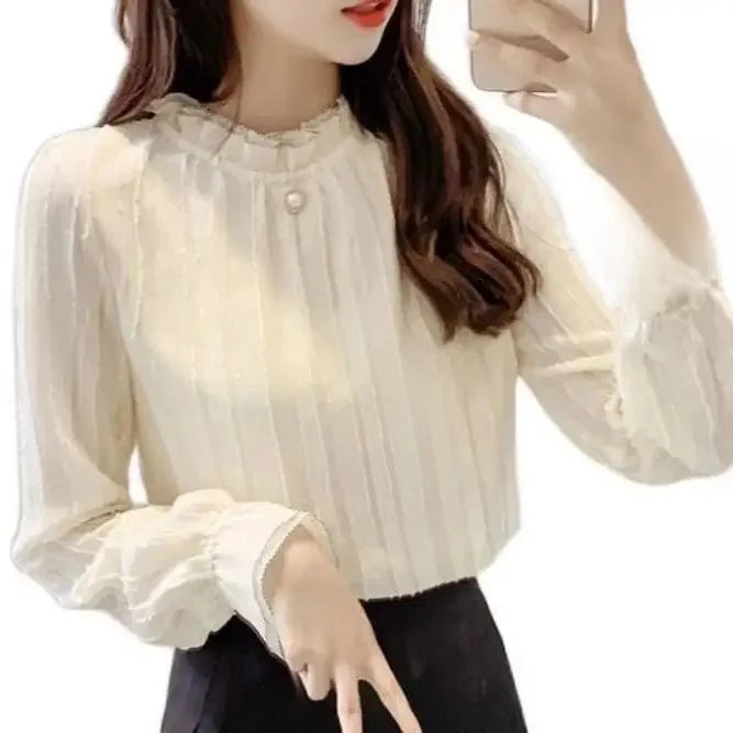 Elegant Lady Long Sleeve Half High Collar Base Shirt Fashionable Women's Top Quality Material Comfortable Fit