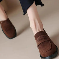 British Style Fleece Lined Chunky Heel Loafers Women's Shoes Retro French Vintage Leather Casual Shoes Rubber Sole Adult Footwear