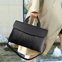 Large Capacity Ladies Handbag Fashion Woven Pattern Shoulder Bag Vintage Style Polyester Lining Soft PU Leather Material Commuter Bag