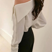 Off Shoulder Elegant Office Women's Shirt Top Fashionable Sexy Women Long Sleeved Chiffon Top