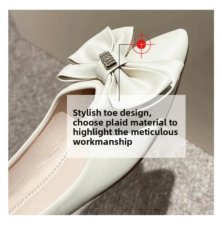 Soft Bottom Flat Casual Women's Shoes Butterfly Knot Slip-On Simple Design Shoes  Synthetic Leather