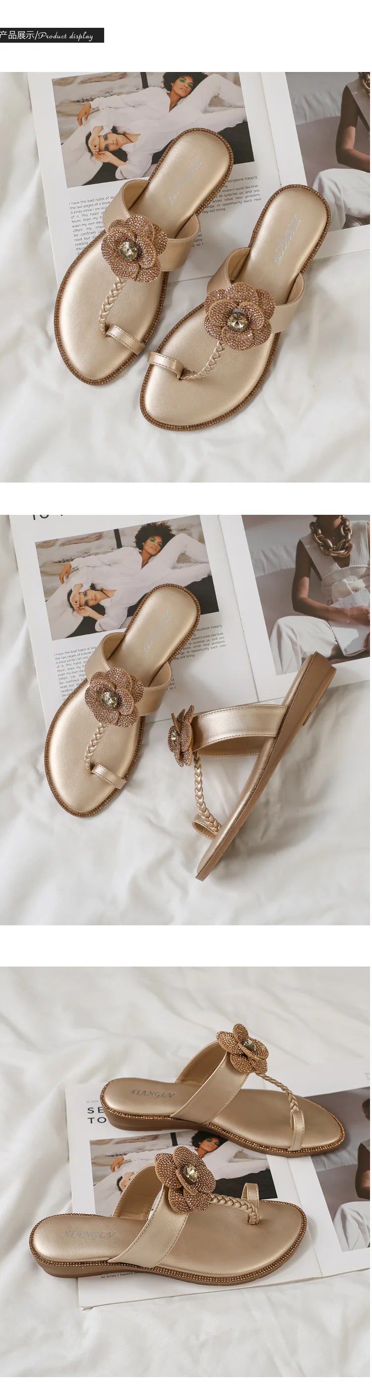 Women's Sandals Summer Slippers Casual Beach Footwear Water Diamond open Toe  Flats