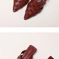 Hollow Woven Pointed Cool Slippers Women's Summer Thick Heel Outer Wear Bag Head Half Slippers Women Sandals