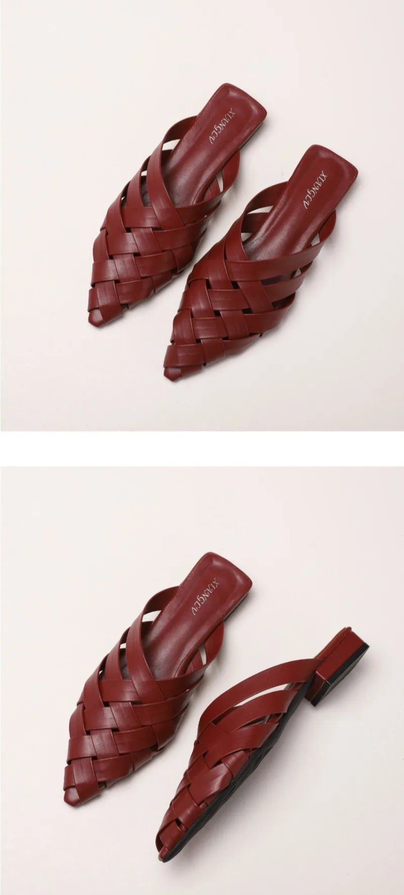 Hollow Woven Pointed Cool Slippers Women's Summer Thick Heel Outer Wear Bag Head Half Slippers Women Sandals