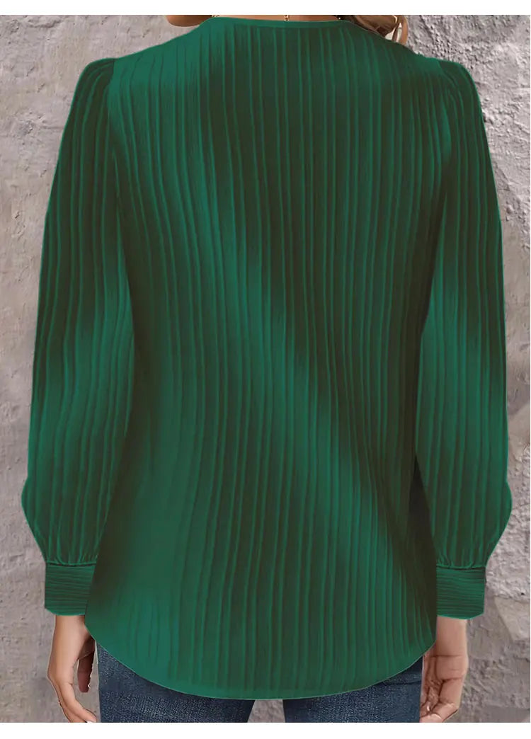 Simple Button V-neck Pullover Women's Solid Long Sleeve Casual T-shirts Elegant Lady Blouses