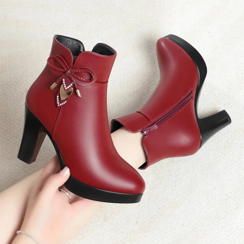 Women's Pointed Toe Waterproof Platform Ankle Boots Thick-heeled Anti-slip Boots - Natalia Home Fashion