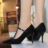 Banquet Bow Rivet T-button Pointed Head High Heel Women's Single Shoes