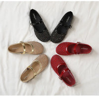 French-style rhinestone mesh Mary Jane shoes, breathable shallow single shoes, fairy-style soft-soled flat shoes