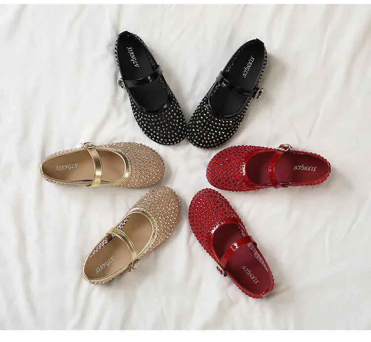 French-style rhinestone mesh Mary Jane shoes, breathable shallow single shoes, fairy-style soft-soled flat shoes