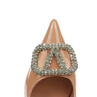 Banquet Pointed High Heels, Shallow Metal Rhinestone Thin Heel Patent Leather High Heels