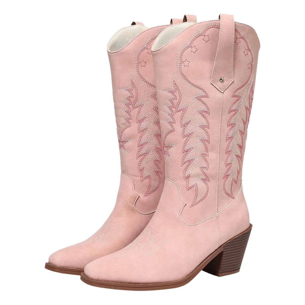Women's Embroidered High Heel Ankle Boots Western Cow girl Square Toe Knight Boots Thickened TPR Outsole for Casual Wear - Natalia Home Fashion