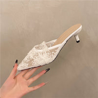 French-style Lace Toe Half-toe Sandals for Women Worn on Top with A Pair of Mesh Tulle High-heeled Slippers - Natalia Home Fashion