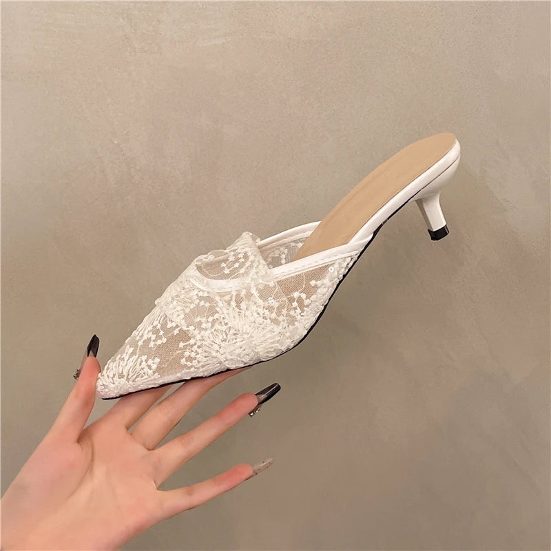 French-style Lace Toe Half-toe Sandals for Women Worn on Top with A Pair of Mesh Tulle High-heeled Slippers - Natalia Home Fashion