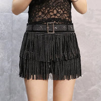 Tassel Short Shorts Women's Diamond Embellished Mid-Waist Dance Denim Hot Pants Outerwear Fashionable Korean Style Sexy