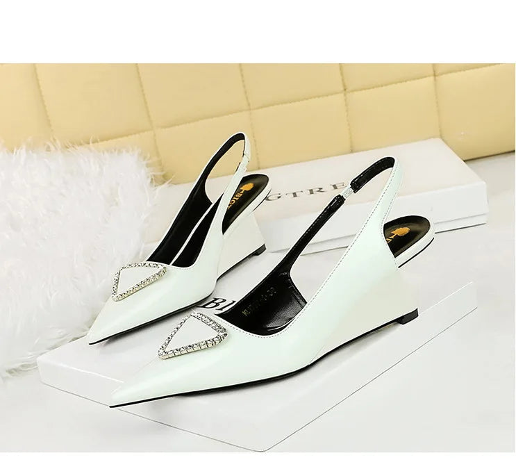 Spring Candy Fashion Pointed Toe Women Pumps Sling back Wedges High Heels Party Prom Mules Shoes