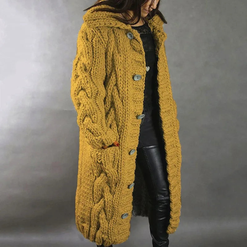 Oversized Women Loose Knitted Sweaters Thick Long Sleeve Pocket Button Knitted Long Cardigan Coats