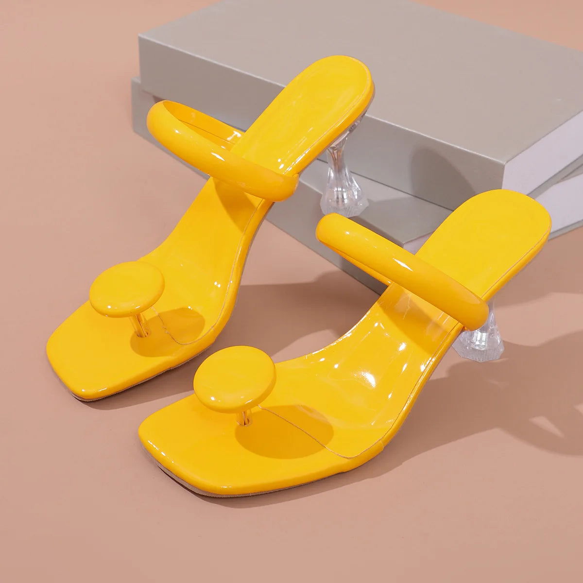 Women's Sandals summer fashion Transparent belt metal decoration box shaped square Alien heel high heels wearing sandals
