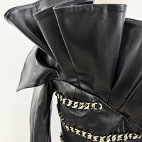 Elegant Socialite Fashion New Heavy Chain Three-Dimensional Ruffle Off-Shoulder Leather Dress Sexy Mini Dress