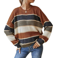 Women's Winter Clothing Oversized Striped Round Neck Ribbed Casual Sweater for Women Women's And Female Clothing Women's Winter Natalia Home Fashion    Natalia Home Fashion