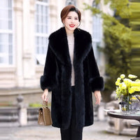 Ladies Faux Leather Long Coats Femme Pockets Soft Mink Fur Women Trendy Street Style Loose Short Outwear Winter - Natalia Home Fashion