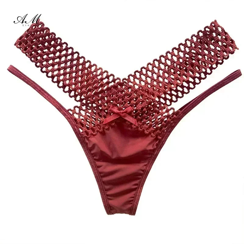 Women's Panties Cross Cut Ice Silk Thong Sports Fashion Perspective Low Waist Ribbons sexy lingerie thongs