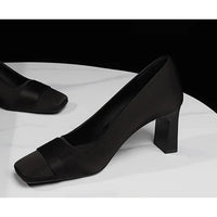 Elegant Satin High Heels Square Toe Slip-On Chunky Heel Comfortable Women's Shoes for Party Fashion Footwear Summer Autumn