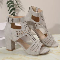 Women Fashion Strap Sexy High Heel Sandals Woman Roman Hollow Pumps Lace-up Peep Toe Sandals Casual Chunky High-heeled Sandals