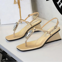 Wedge Heel with Herringbone Sandals Women's Rhinestone Thin Strap Toe Women's High Heels - Natalia Home Fashion