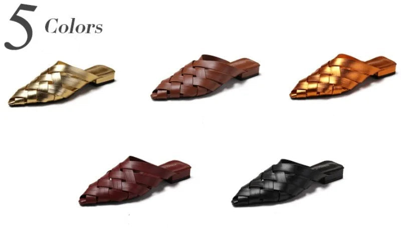 Hollow Woven Pointed Cool Slippers Women's Summer Thick Heel Outer Wear Bag Head Half Slippers Women Sandals