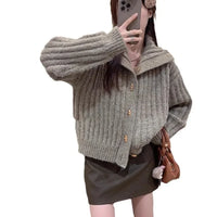 Vintage Soft And Supple Design Sensibility Horn Button polo/turtle Neck Women's Winter Idle Style Loose-Fit Thickened Knitted Ca