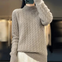 Thickened Pure Wool Knitted Sweater Women's Pullover Half High Collar Cashmere Base Layer Style