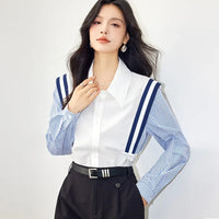 Style French Color Blocking Striped Shirt Long Sleeve Slimming Elegant Fashionable Shirt Women's Blouse