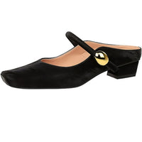 European Style Light-Mouthed Half-Slippers Women Wearing Thick Heels And Square-Toe Mary Jane Shoes One-Strap