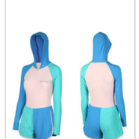 Women Long Sleeve Water Sports Outdoor Bathing Push Up Swim Wear Hooded Female Front Zipper Beach Athletic Surfing Swim Suit