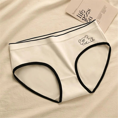 Cartoon Bear Printed Women's Briefs Cotton Panty Cute Medium Waist Underwear Student Under pant Cute Teenage Girls Triangle Pant - Natalia Home Fashion