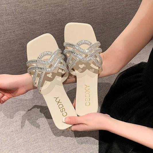 Slipper Women's Luxury Design Women Rhinestone Summer Flat Outdoor Fashion Ladies Slippers Casual Party