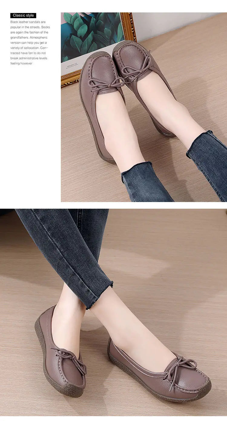 Luxury Shoes Cow tendon sole Women's Flats Anti slip shallow mouth soft soled shoes Solid color lace up