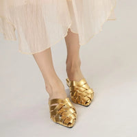 Hollow Woven Pointed Cool Slippers Women's Summer Thick Heel Outer Wear Bag Head Half Slippers Women Sandals