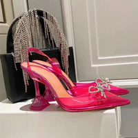 Pointed Crystal Fairy Ladies Wind Sandals Rhinestone Butterfly-knot Transparent High Heel Women Sandals